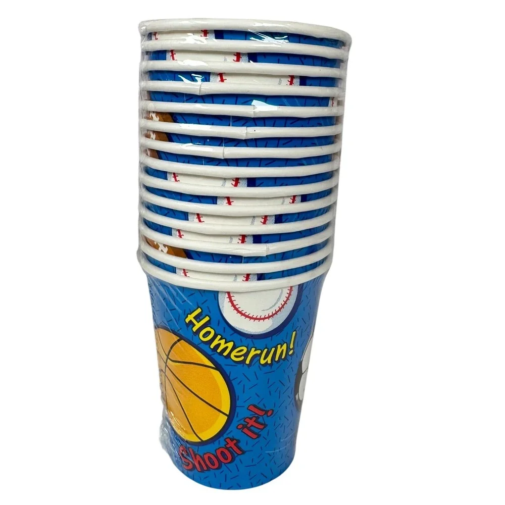 14pk All Star Sports Paper Cups 9oz Birthday Party Supplies Baseball Football